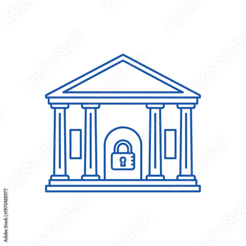 Secure Bank Building Icon with Padlock Symbol.