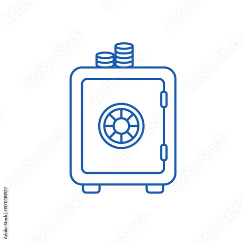 Secure financial safe with stacked coins on top.