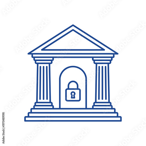 Secure Bank Building with Padlock Icon.