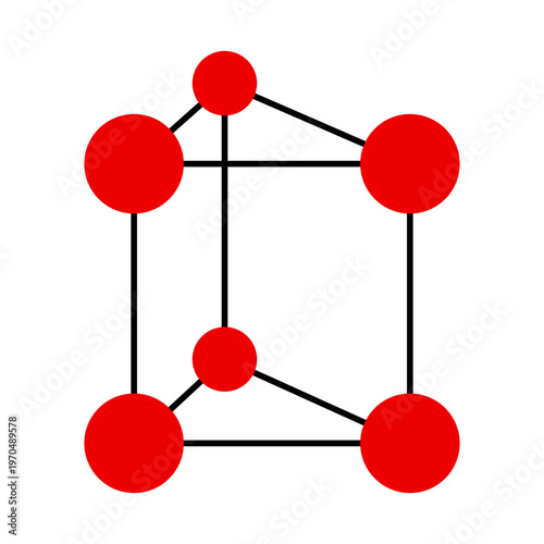 Abstract geometric structure with interconnected red spheres.