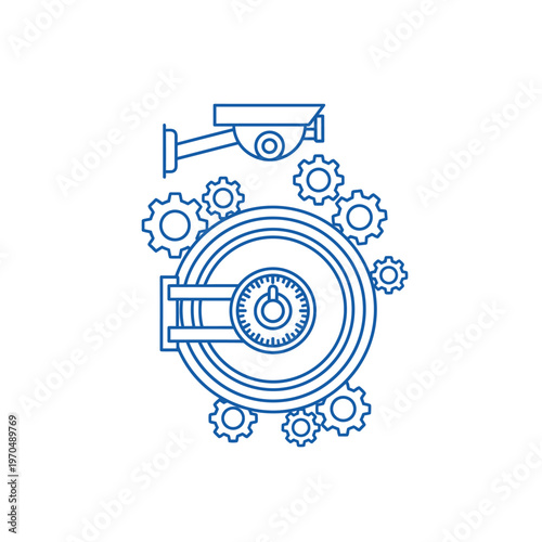 Secure Vault with Surveillance Camera and Gears.