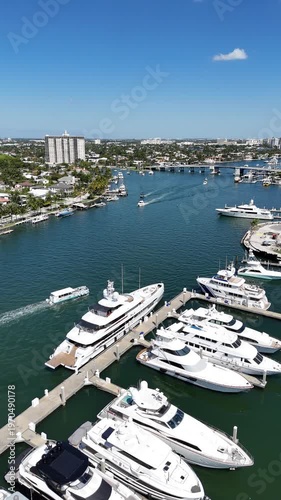 Luxury yachts docked along the intracoastal waterway in Fort Lauderdale in Broward County, Florida.