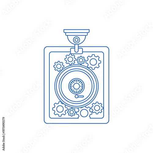 Surveillance Hard Drive Security System with Gears and Camera.