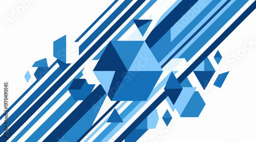 Abstract Blue Geometric Composition of Triangles and Lines with Dynamic Modern Design.