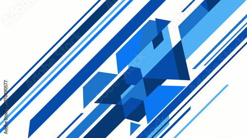 Abstract blue geometric shapes and diagonal lines design background.