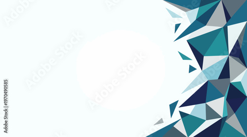 Abstract geometric blue triangles create a dynamic mosaic on a pale light background.