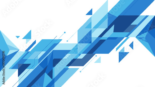 Abstract blue geometric shapes with triangles and polygons in sharp angular composition.