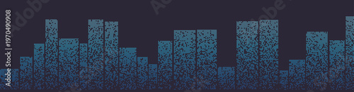 A digital depiction of a futuristic city skyline with abstract building silhouettes creating a modern urban cityscape.