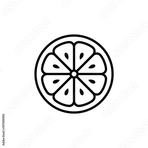 Simple black and white line drawing of a sliced citrus fruit