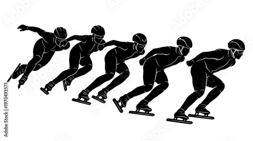 Ice Skating Silhouettes in a Team Lineup: Dynamic Winter Movement and Performance Across the Rink.