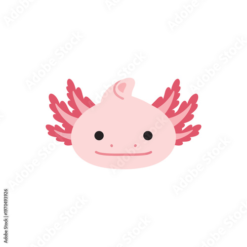 Cute pink axolotl illustration with feathery gills, a simple and adorable representation of the aquatic creature