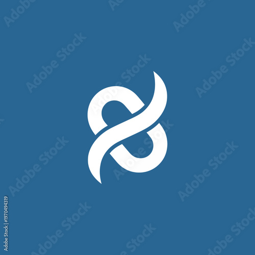 Abstract white infinity symbol on blue background.