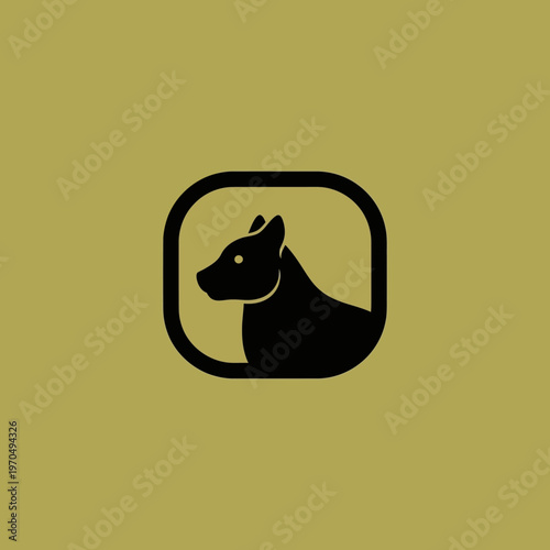 Black Dog Silhouette Inside Rounded Square Frame.