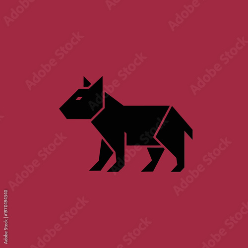 Geometric Black Dog Silhouette Standing Profile View.