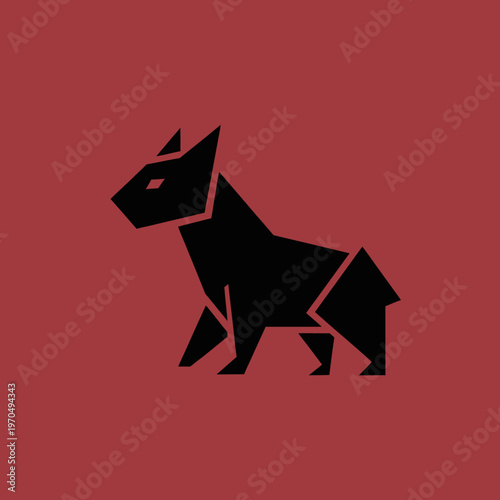 Geometric Black Dog Silhouette Origami Style.