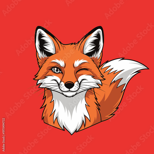 Cartoon Fox Head Closeup Illustration.
