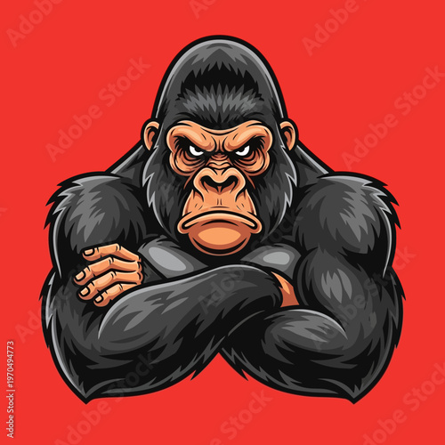 Cartoon gorilla with angry facial expression.