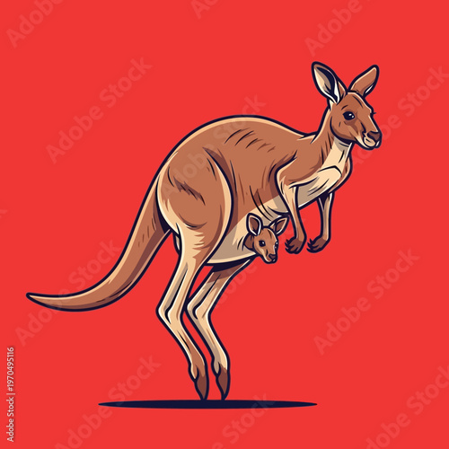 Mother kangaroo with joey in pouch.