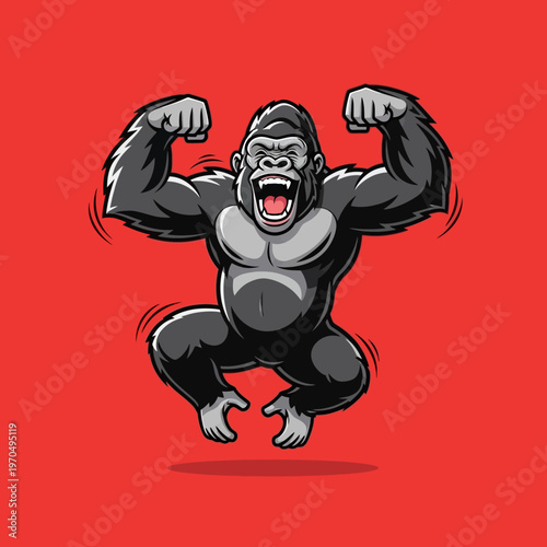 Muscular Gorilla Flexing Powerful Arms Strong.