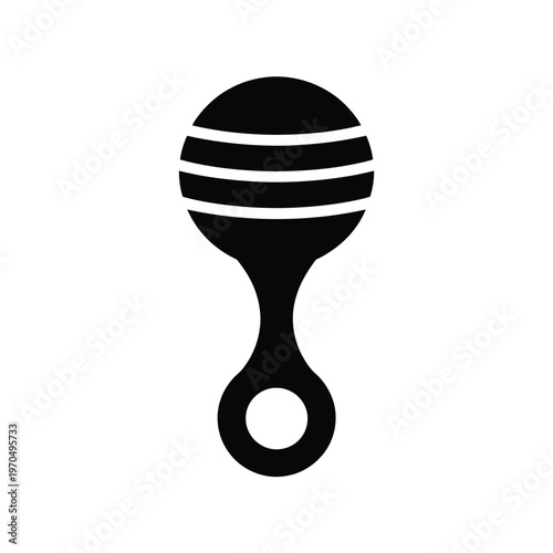 Simple black and white illustration of a baby s rattle toy
