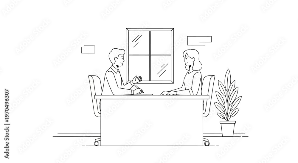 Fototapeta premium Two business people sitting at desk.
