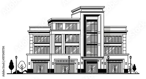 Modern commercial building facade illustration with contemporary architecture.