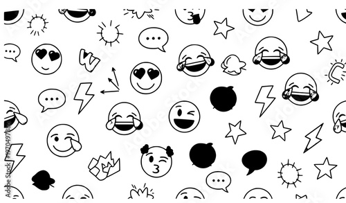 Trendy emoji kaomoji emoticon seamless graffiti pattern for textile fabric wallpaper and wrapping paper vector