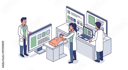 Medical professionals working with computers.