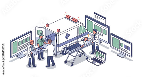 Medical team with patient on stretcher.