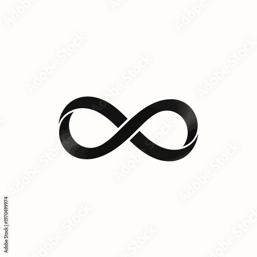 A simple, elegant black infinity symbol on a white background, representing endless possibilities and eternal connection
