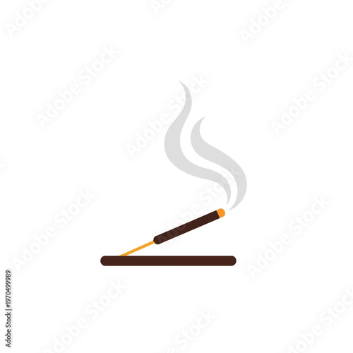 Fragrant incense stick burning peacefully, emitting smoke, a simple flat design icon symbolizing aromatherapy, wellness, and sacred rituals