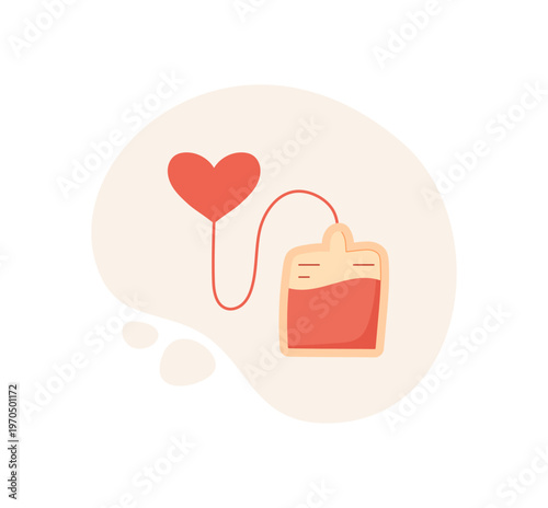 Blood donation symbol in flat style. Heart and blood bag shape show love and charity as gentle healthcare help. Simple hospital transfusion concept suits emergency poster background for donate