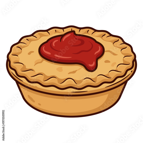 A delectable pie with a vibrant red topping