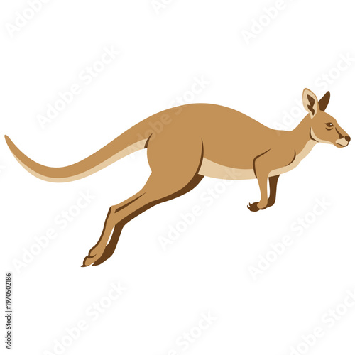 An illustrated kangaroo in mid-leap, showcasing its strong legs and long tail