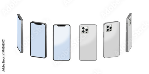 Flat smartphone mockup in multiple perspectives and colors modern mobile device template UI presentation clean minimal design showcase