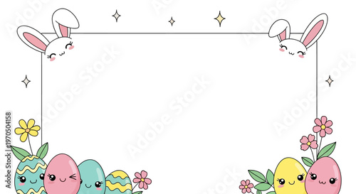 A cute Easter egg hunt event invitation vector features a decorative frame with rabbit ears and colorful eggs, set against a clean white background that creates a cheerful and festive