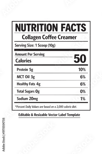 Collagen coffee creamer nutrition facts label closeup