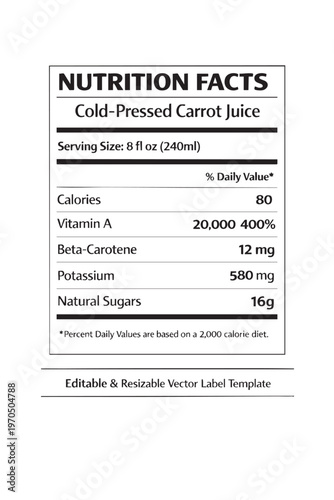Wallpaper Mural Nutrition facts label for carrot juice product Torontodigital.ca