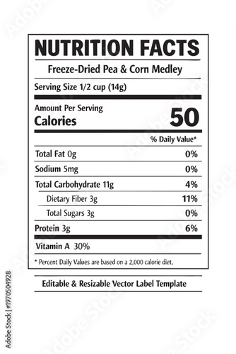 Wallpaper Mural Nutrition facts label for pea and corn Torontodigital.ca