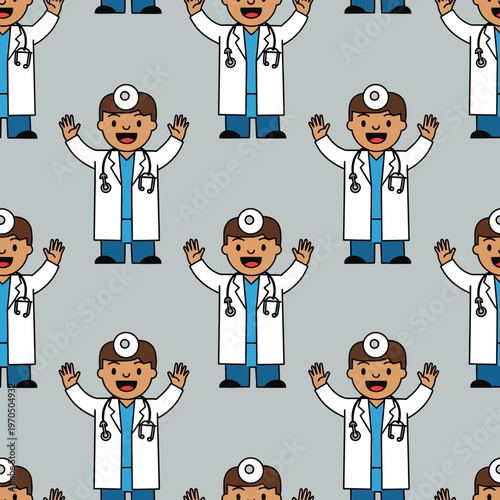 Cute Cartoon Doctor Characters Pattern Seamless Repeating.