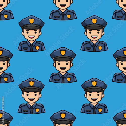 Cute Cartoon Police Officer Character Pattern.