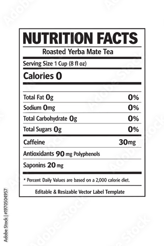 Nutrition facts label for yerba mate tea