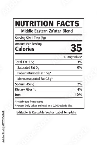 Wallpaper Mural Nutrition facts label for za atar blend Torontodigital.ca