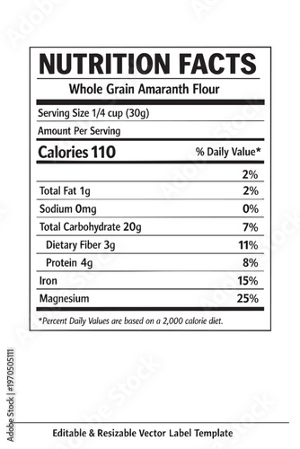 Wallpaper Mural Nutrition facts label for whole grain amaranth flour Torontodigital.ca