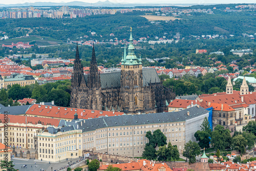 Prague city house roof view