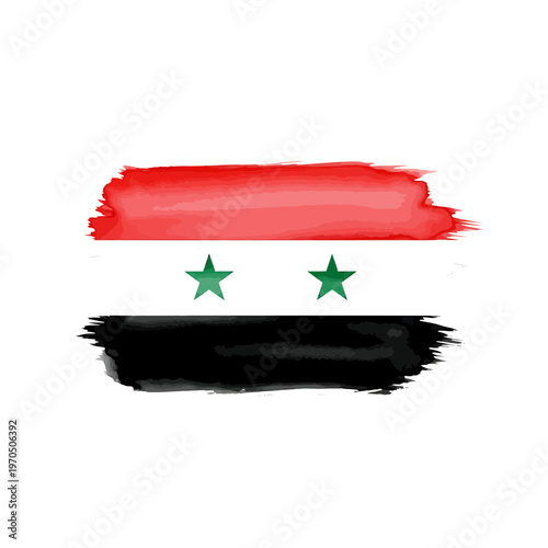 Syrian Flag in Brushstroke Style: An artistic representation of the Syrian flag, rendered with a watercolor brushstroke effect. Showcasing the colors of the national banner in a stylized fashion.