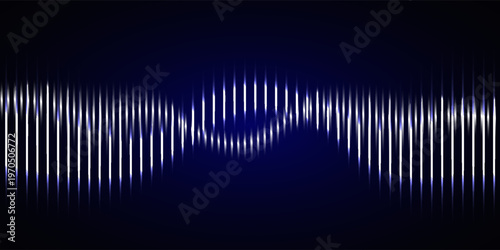Sound wave. Dynamic vibration wallpaper. Abstract sound wave element on blue background. Music visualization, futuristic graphic element as digital equalizer. Frequency pulse modulation vector
