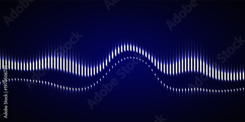 Sound wave. Dynamic vibration wallpaper. Abstract sound wave element on blue background. Music visualization, futuristic graphic element as digital equalizer. Frequency pulse modulation vector