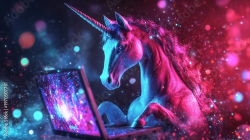 Unicorn's cosmic coding, a fantasy equine immersed in technological wonderland