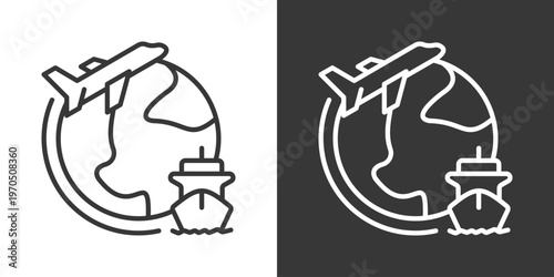 Global Logistics Icon Set Vector Collection Isolated In Black And White